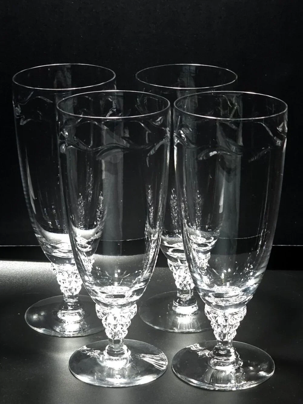 4 Tiffin Franciscan Mimi Ice Tea Glasses cut crystal botanical leaf sculpted